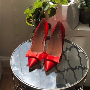 Cherry red satin heels